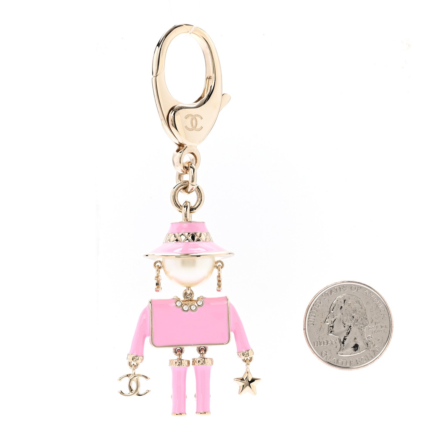 Chanel Metal Pearl Coco Mademoiselle Figurine Bag Charm Pink Gold