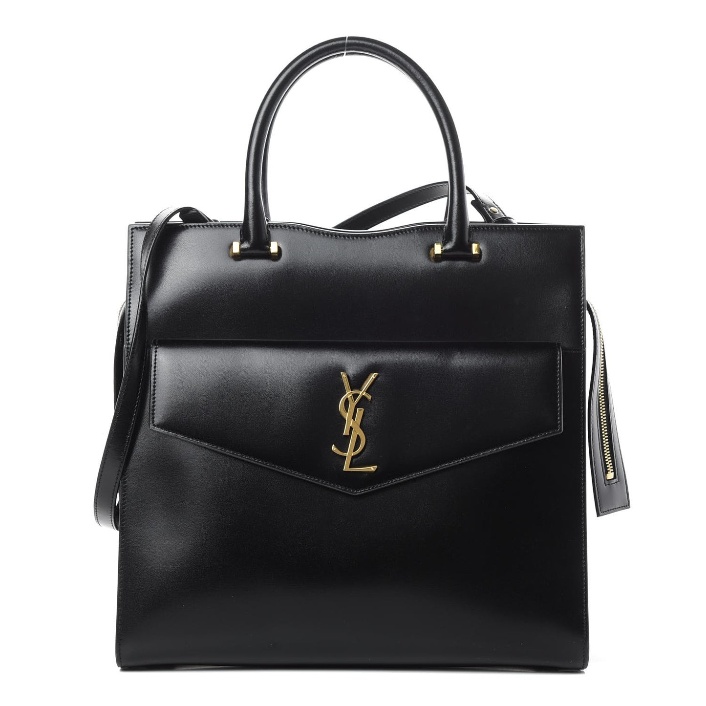 Shiny Calfskin Large Uptown Tote Black