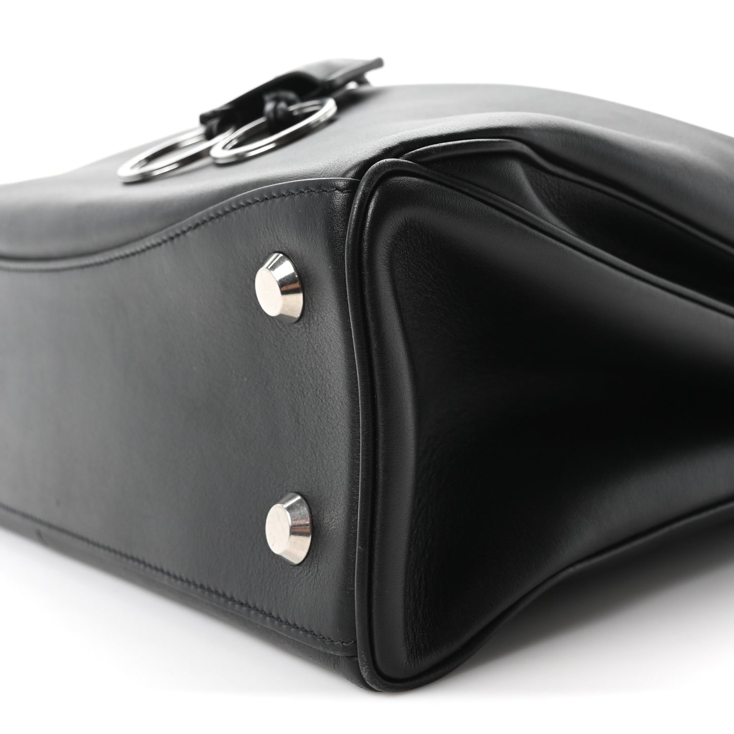 Natural Smooth Calfskin Medium Rodeo Top Handle Handbag Black