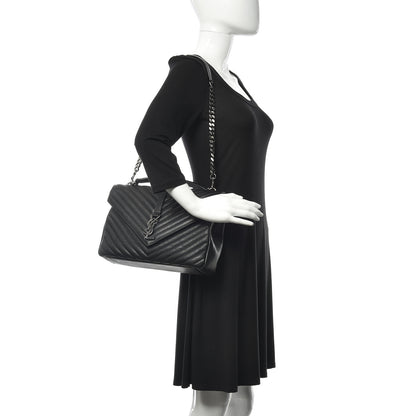 Saint Laurent Sheepskin Matelasse Chevron Monogram Large College Satchel Black 2 of 10