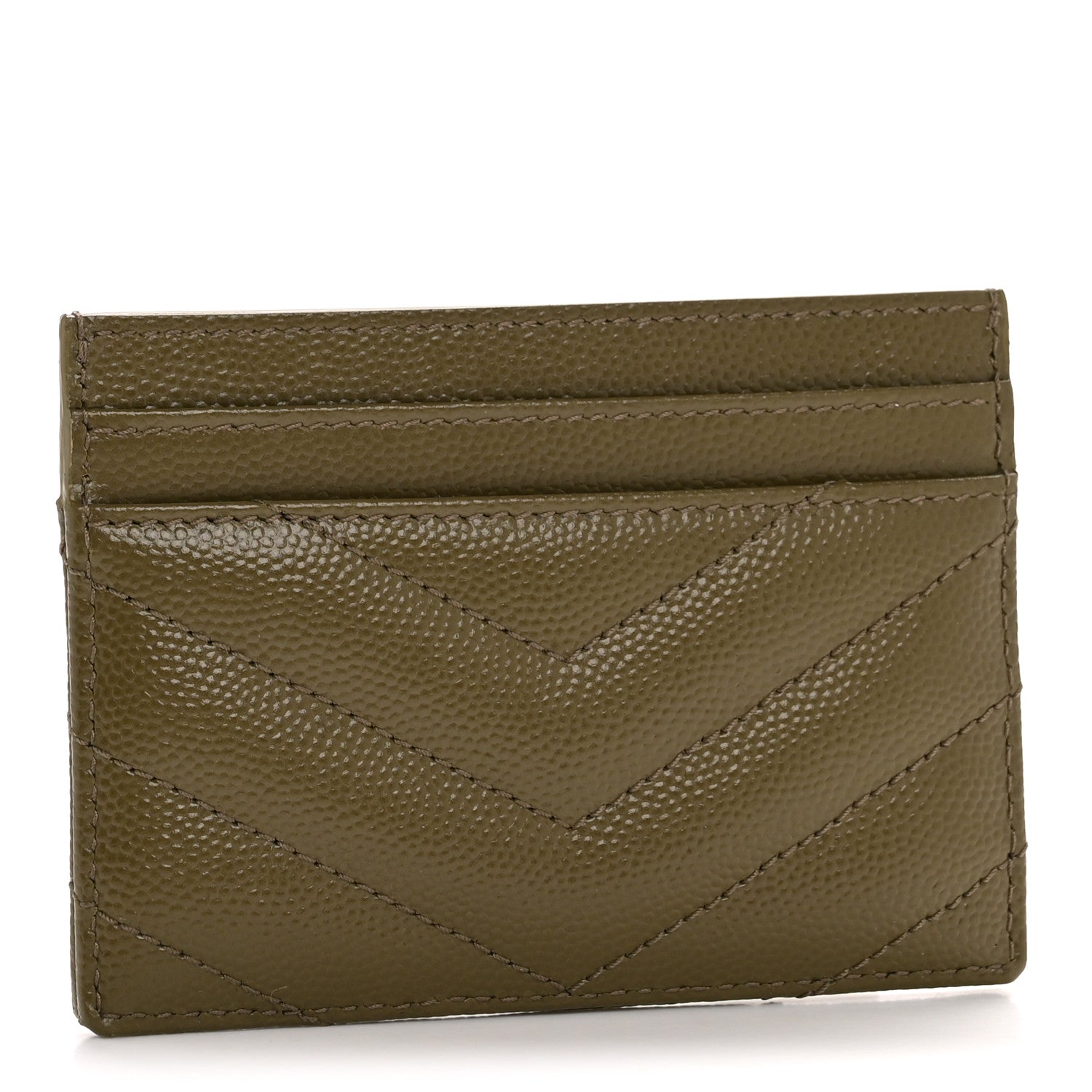 Saint Laurent Grain De Poudre Matelasse Chevron Monogram Credit Card Case Vert Kaki 3 of 10