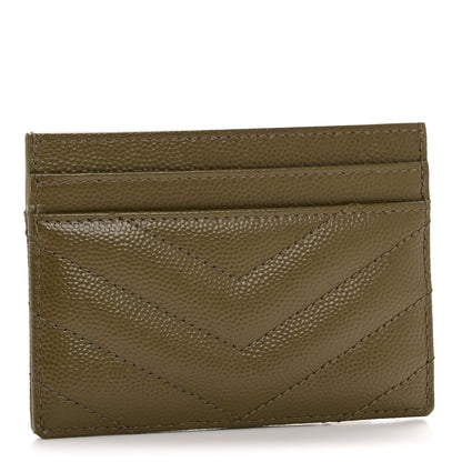 Saint Laurent Grain De Poudre Matelasse Chevron Monogram Credit Card Case Vert Kaki 3 of 10
