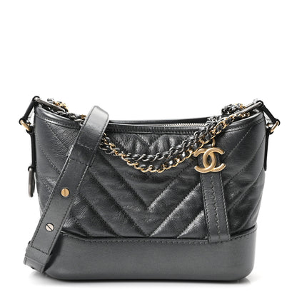 Chanel Metallic Aged Calfskin Chevron Quilted Small Gabrielle Hobo Dark Grey 1 of 10