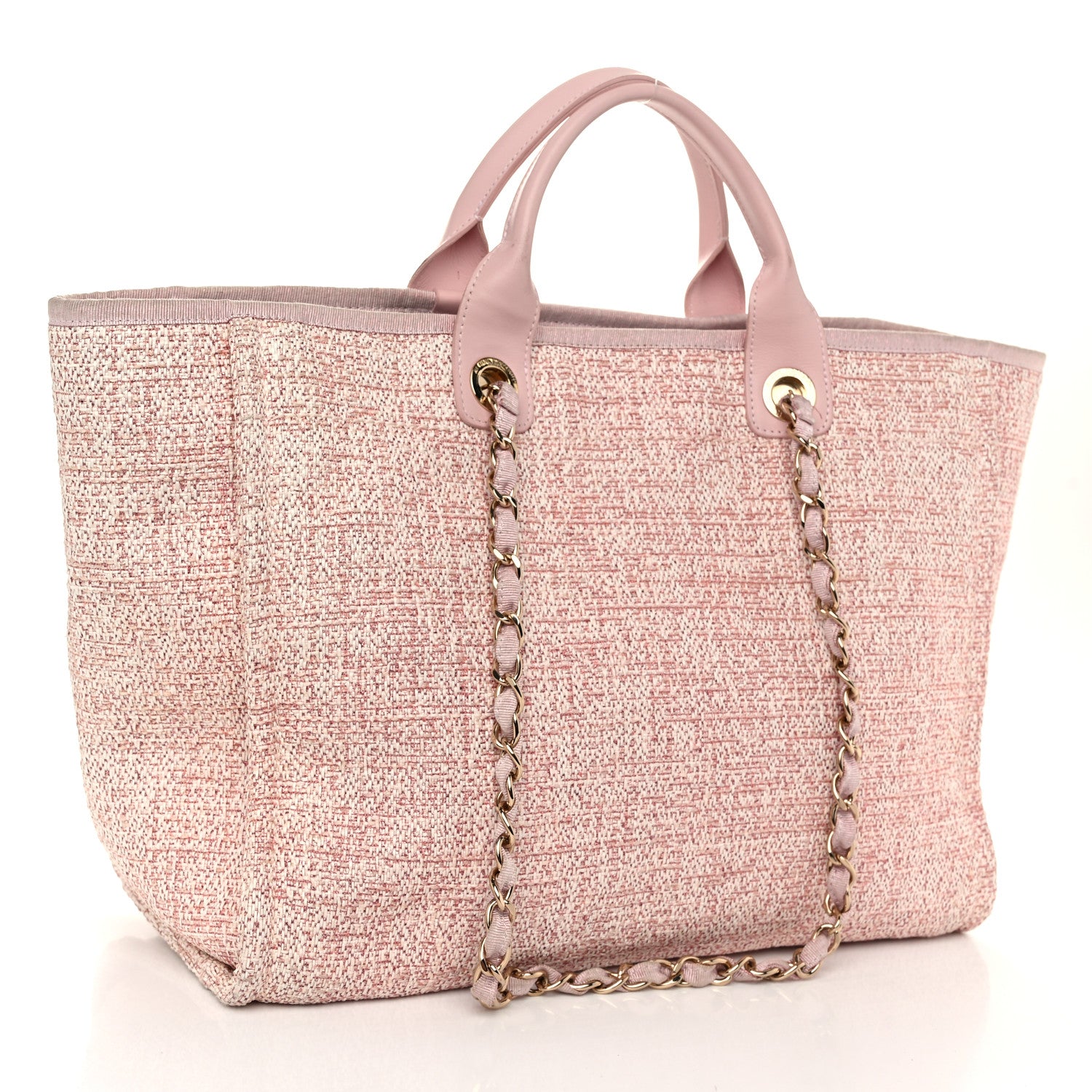 Chanel Straw Lurex Medium Deauville Tote Pink 3 of 12