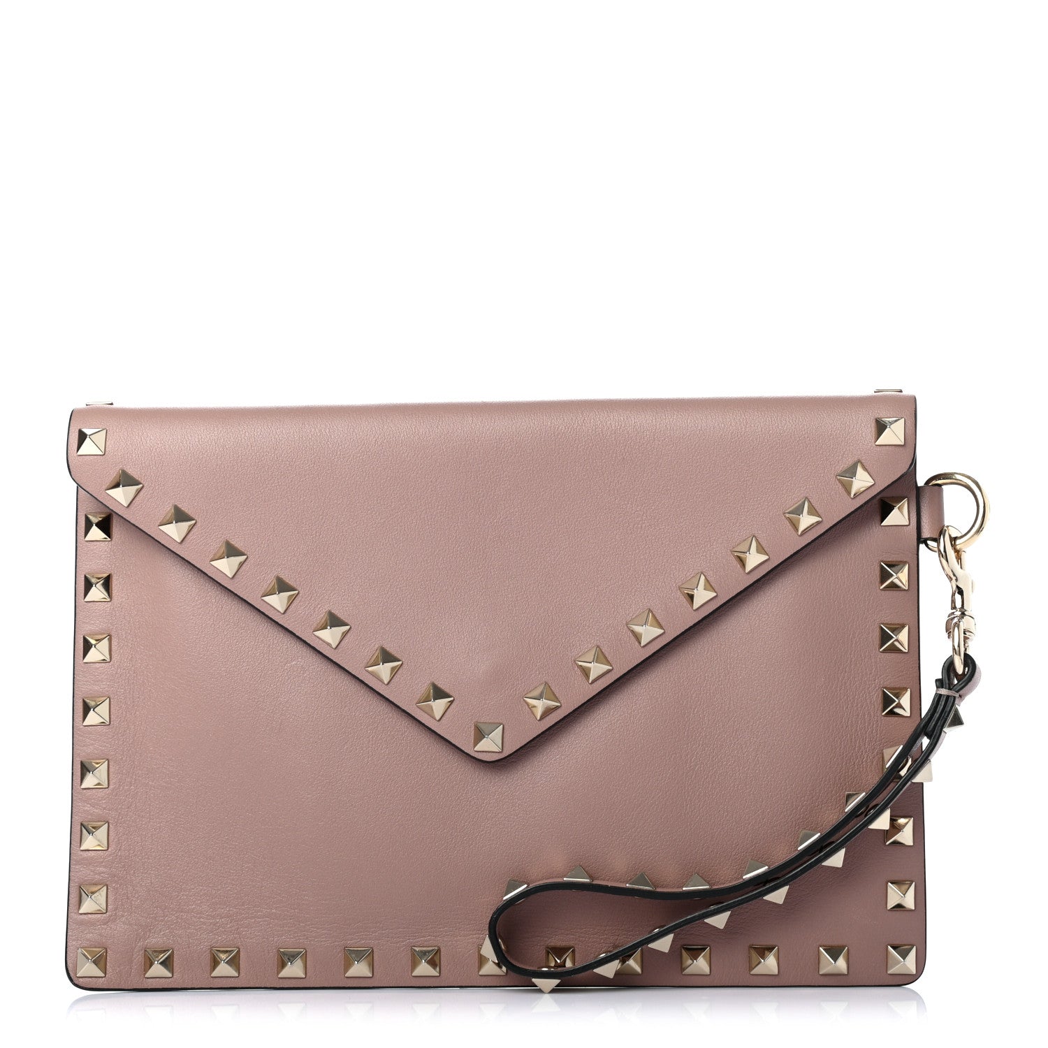Valentino Garavani Vitello Medium Rockstud Envelope Flat Wristlet Pouch Poudre 1 of 8