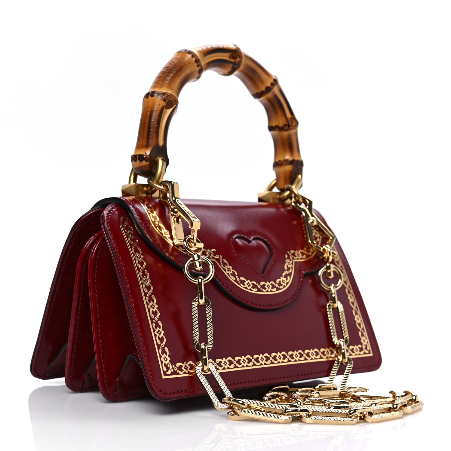 Gucci Calfskin Lisse Cornice Crystal Mini Thiara Top Handle Bag Cerise Red Gold Multicolor 3 of 9