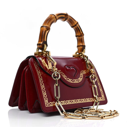 Gucci Calfskin Lisse Cornice Crystal Mini Thiara Top Handle Bag Cerise Red Gold Multicolor 3 of 9