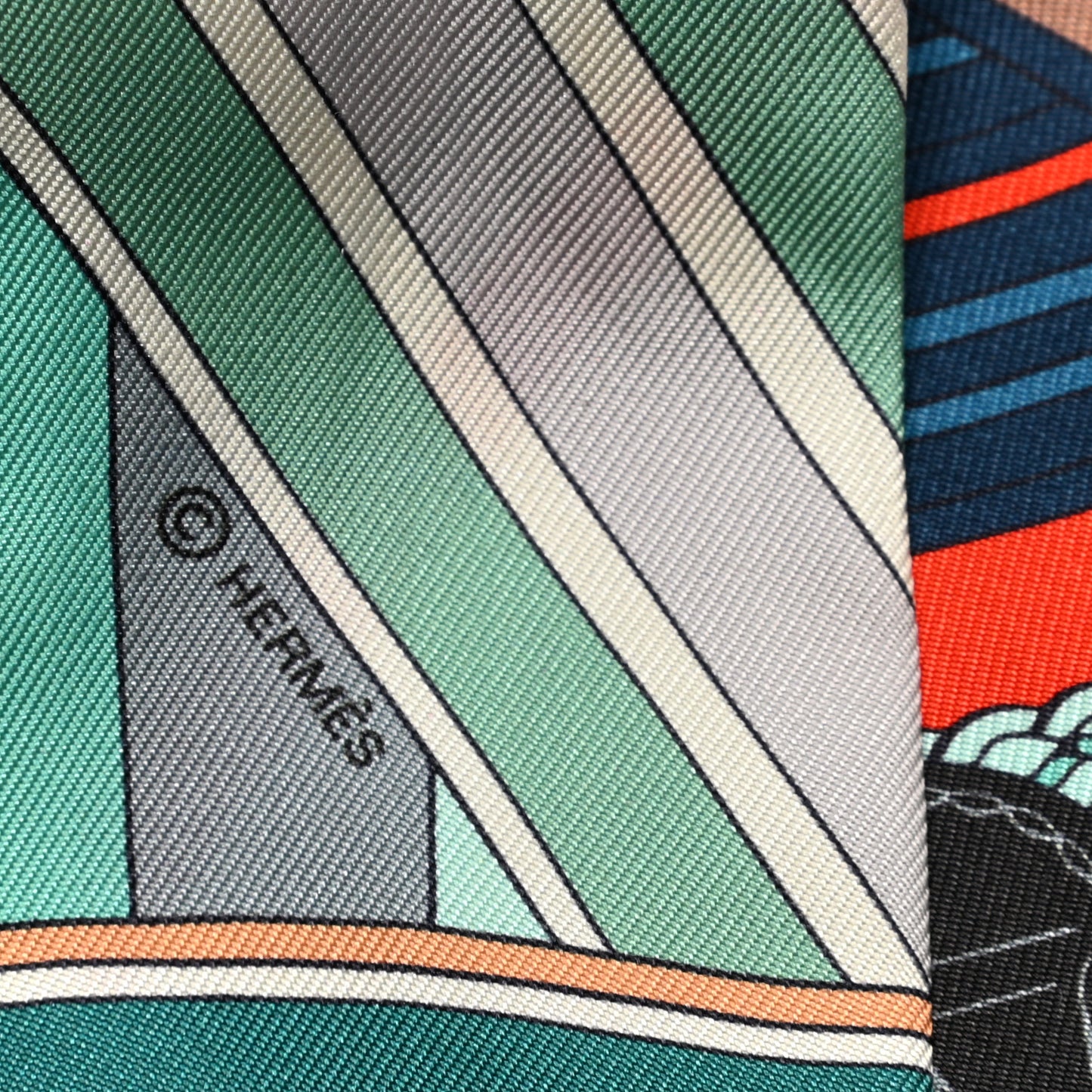 Silk Sangles En Zigzag Twilly Orange Turquoise Gris
