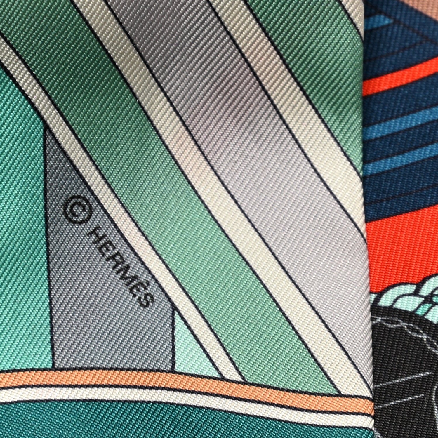 Hermes Silk Sangles En Zigzag Twilly Orange Turquoise Gris 3 of 4