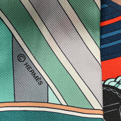 Hermes Silk Sangles En Zigzag Twilly Orange Turquoise Gris 3 of 4