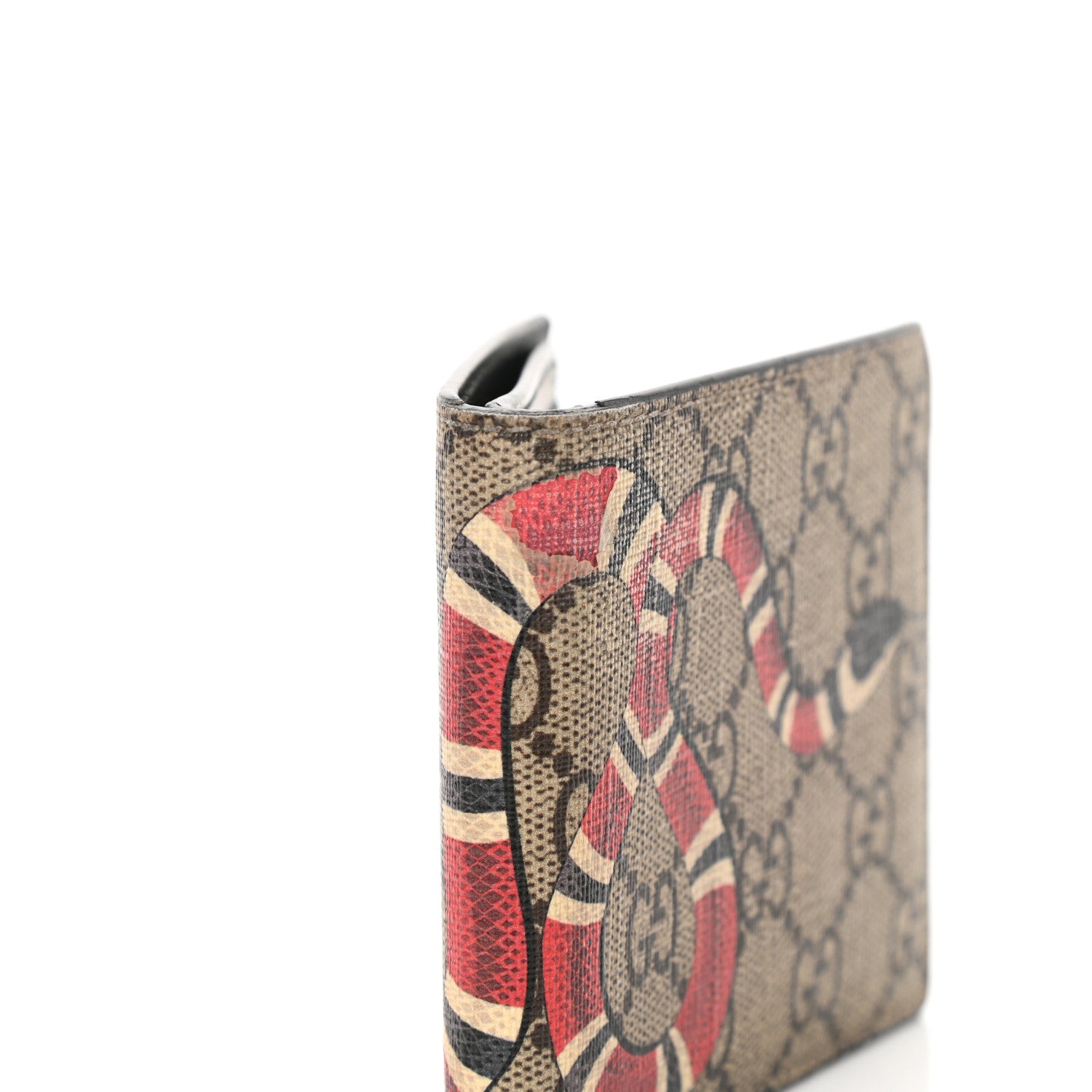 Gucci GG Supreme Monogram Selleria Calfskin Kingsnake Nice Bi-Fold Wallet Beige Ebony Multicolor Black 10 of 12