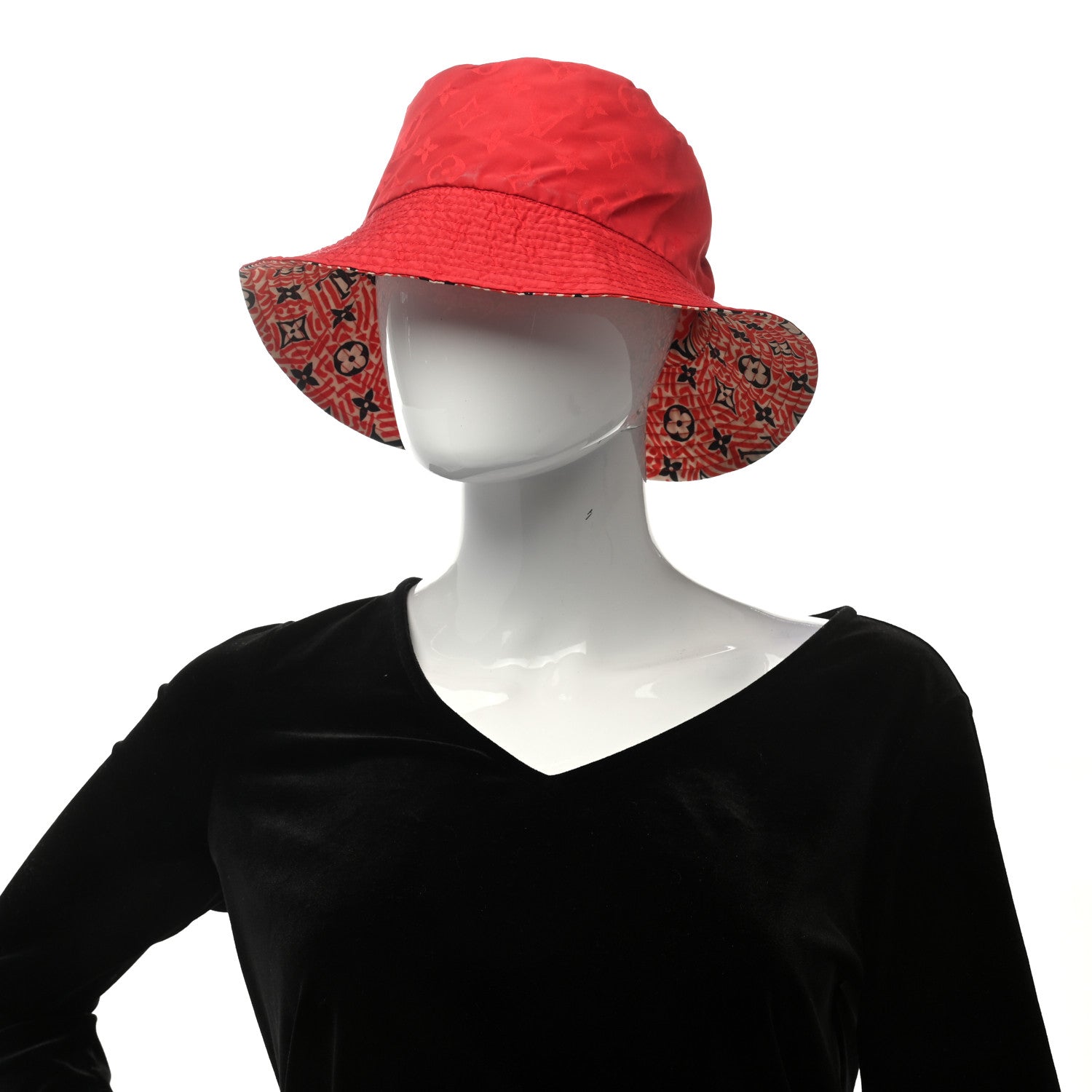 Louis Vuitton Nylon Canvas Monogram Giant Crafty Reversible Bucket Hat Creme Rouge 3 of 15