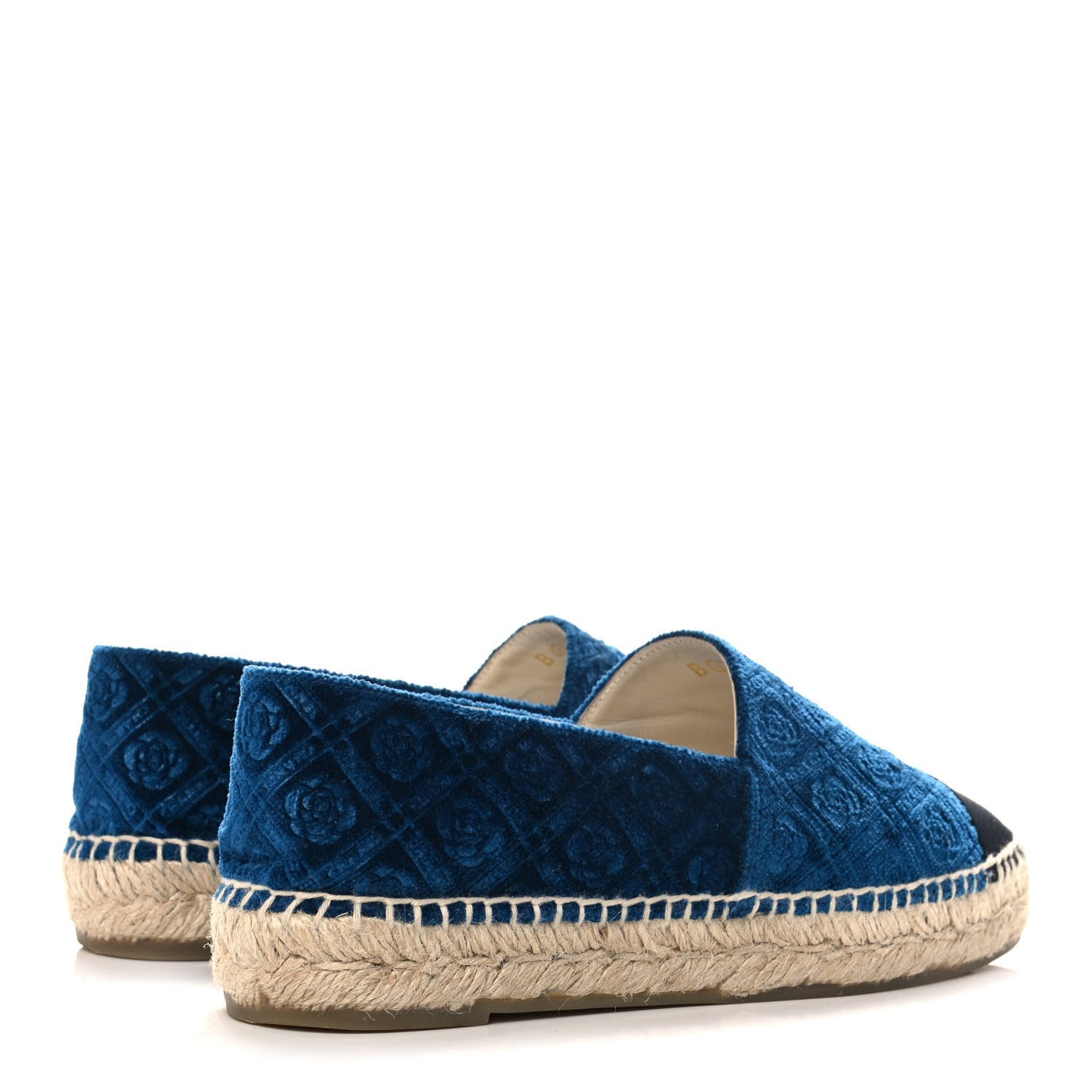 Velvet Grosgrain Quilted Camellia CC Espadrilles 38 Navy Black