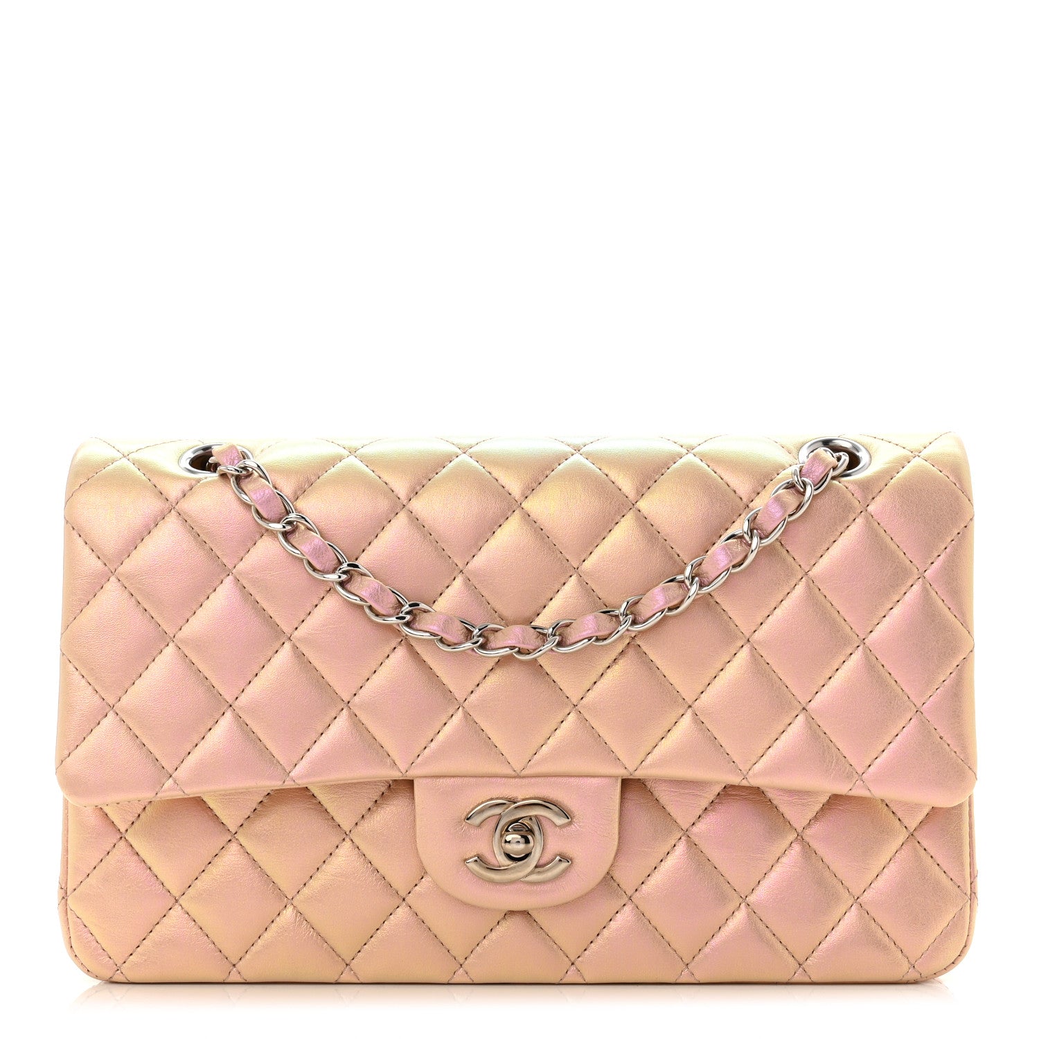Chanel Iridescent Calfskin Quilted Medium Double Flap Pink 1 of 11