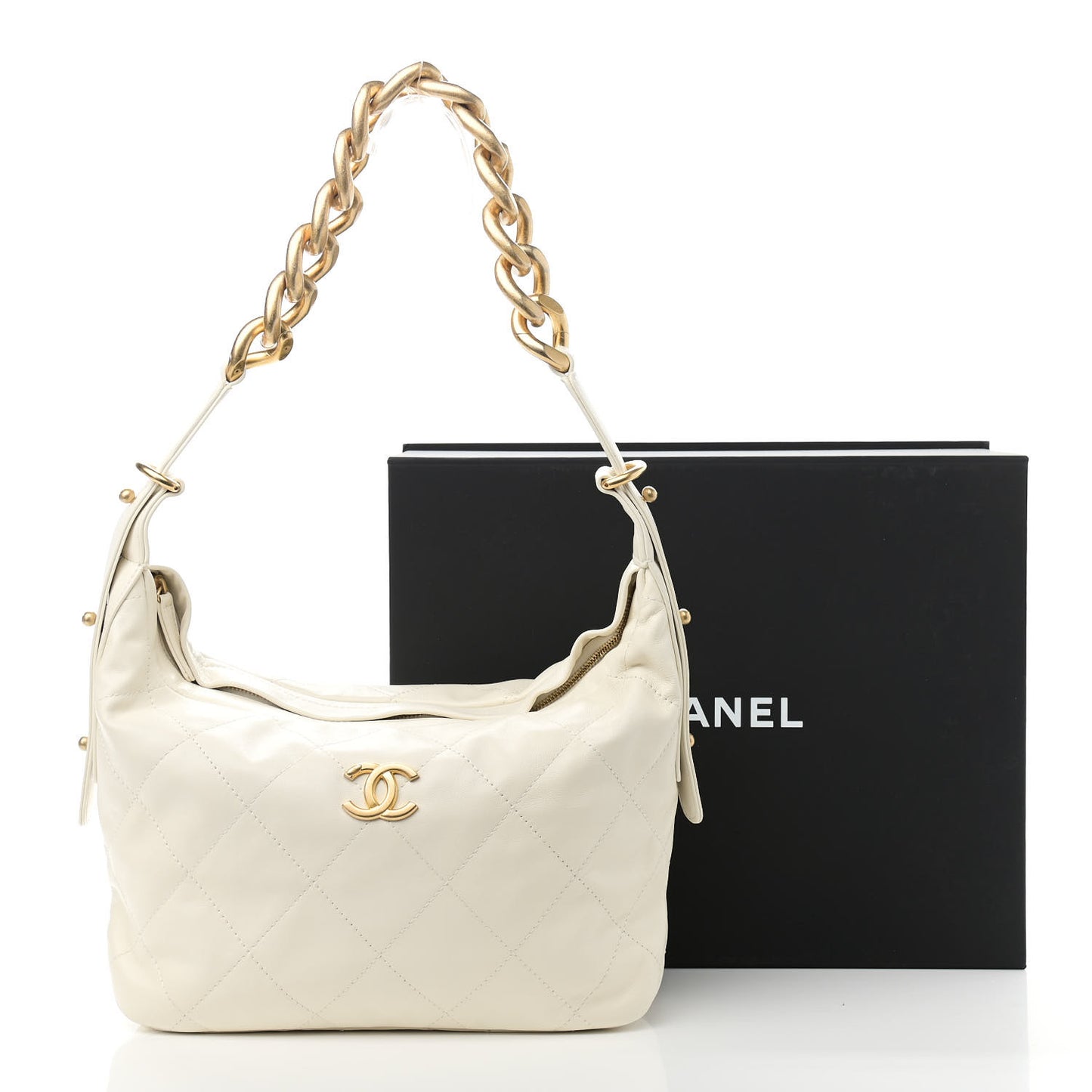 Calfskin Quilted Daily Hobo White