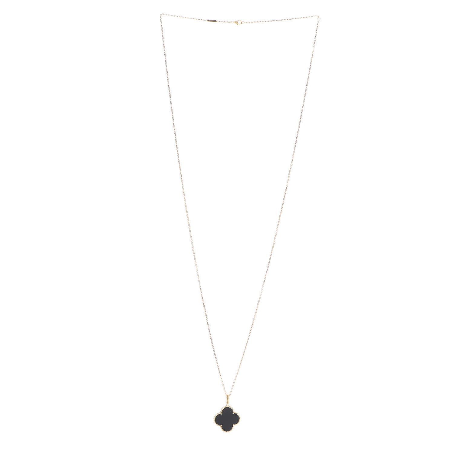 Van Cleef & Arpels 18K Yellow Gold Black Onyx Magic Alhambra Pendant Necklace 3 of 8