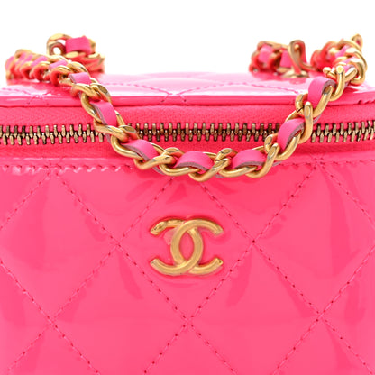 Chanel Patent Quilted Pearl Crush Mini Vanity Case With Chain Neon Pink 8 of 11