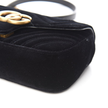 Gucci Velvet Matelasse Mini GG Marmont Shoulder Bag Black 9 of 11