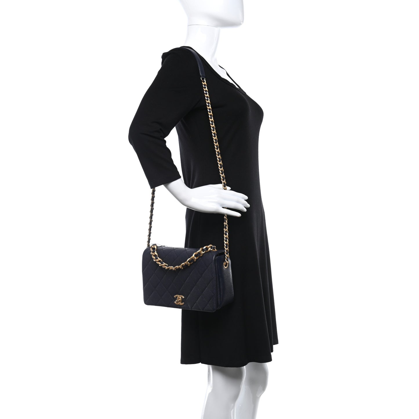 Caviar Quilted Medium Fashion Therapy Flap Navy Blue