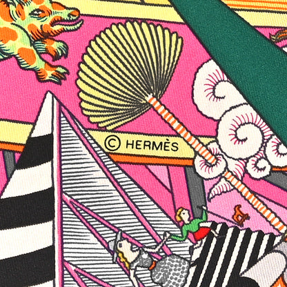 Hermes Silk Animapolis Scarf 90 Jaune Vif Vert Rose 2 of 4