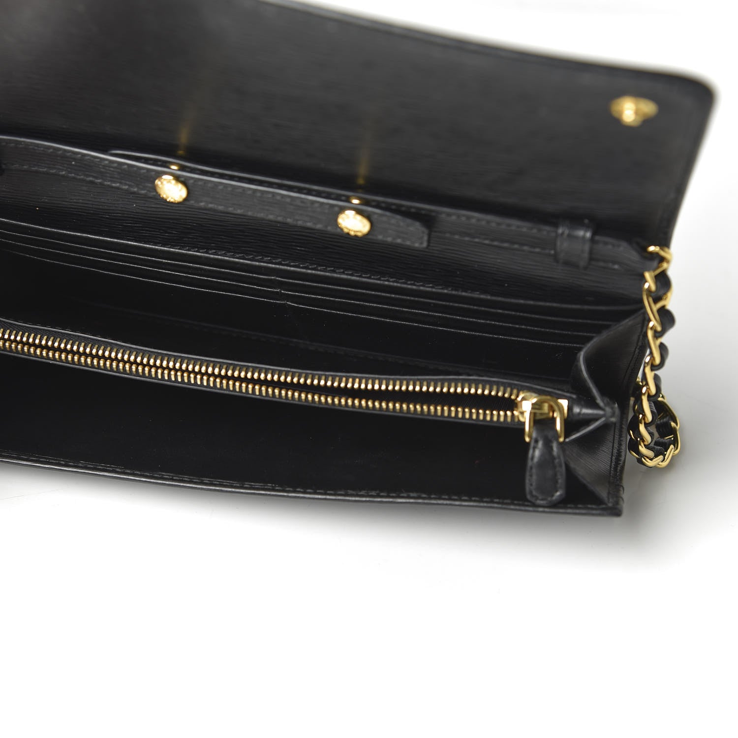 Prada Vitello Move Metal Oro Chain Wallet Black 5 of 9