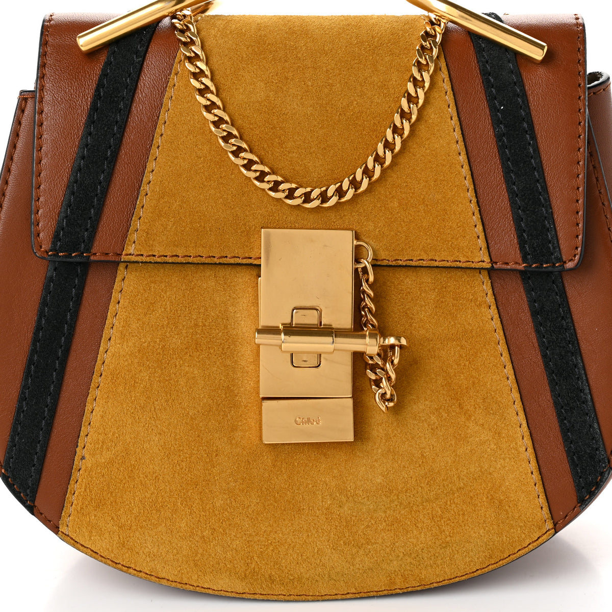 Chloe Suede Calfskin Patchwork Mini Drew Shoulder Bag Tobacco 7 of 9