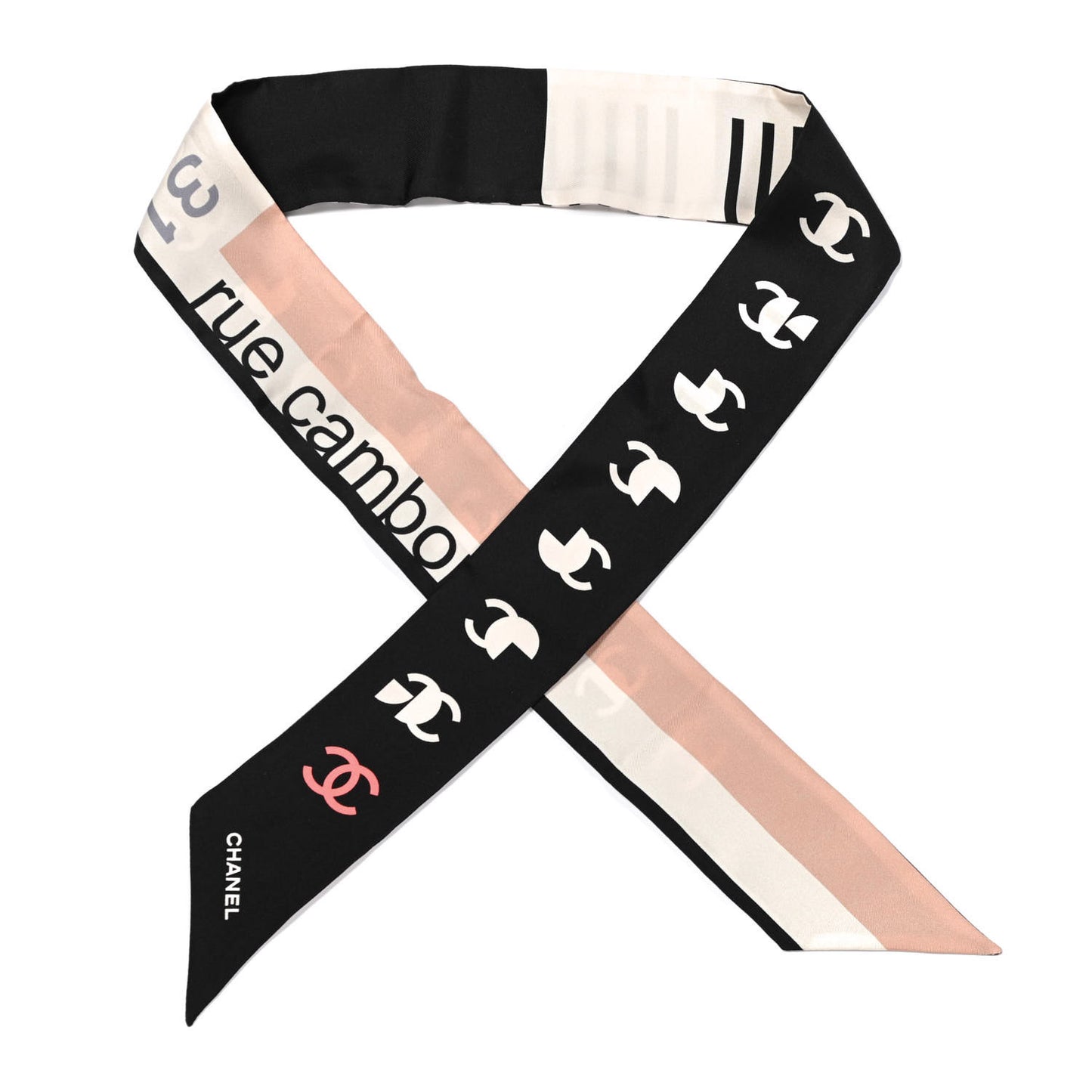 Silk 31 Rue Cambon CC Slim Bandeau Scarf Ecru Pink Black