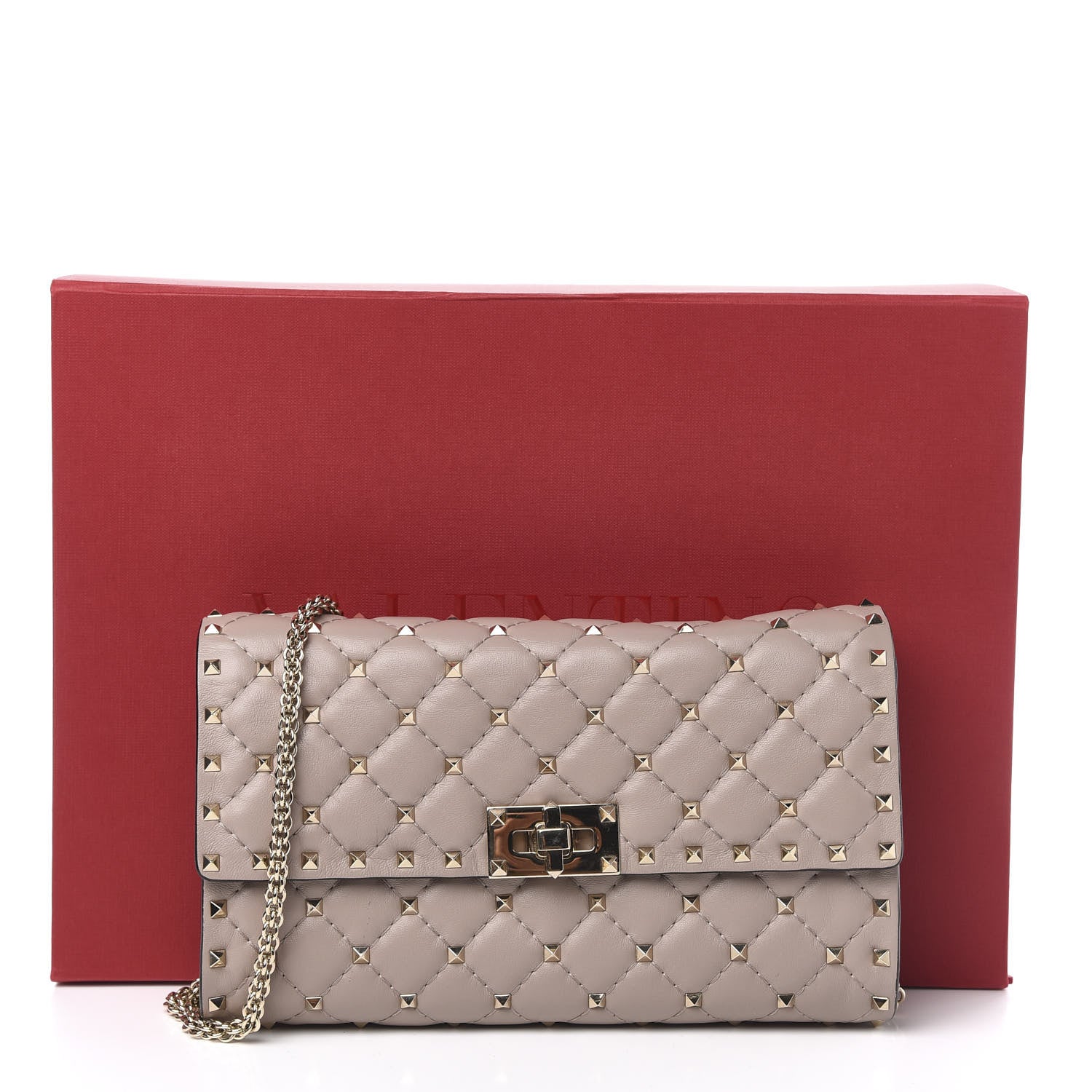 Valentino Garavani Lambskin Rockstud Spike Wallet on Chain Poudre 10 of 10