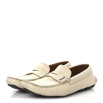 Prada Calfskin Crocodile Embossed Loafers Men's Driving Loafers 8 Cera 4 of 15