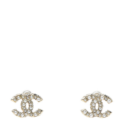 Chanel Pearl Crystal CC Earrings Gold 1 of 5