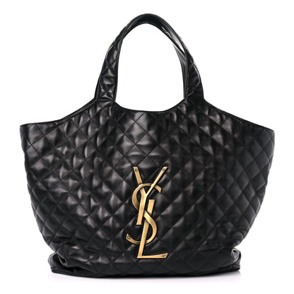 Saint Laurent Lambskin Quilted Maxi Icare Shopping Tote Black 4 of 14