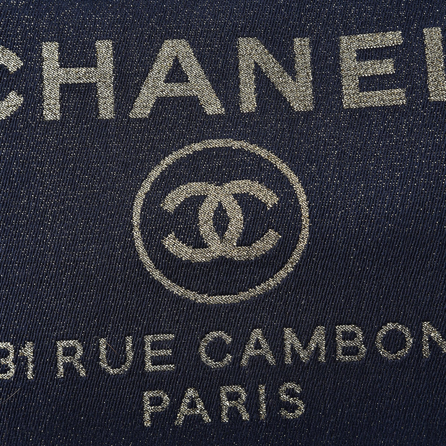 Lurex Canvas Medium Deauville Tote Navy Blue Gold