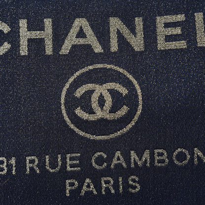 Chanel Lurex Canvas Medium Deauville Tote Navy Blue Gold 8 of 10
