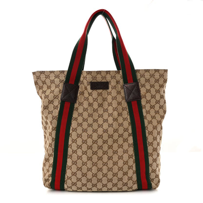 Gucci GG Monogram Medium Web Handle Vertical Tote Dark Brown 1 of 12
