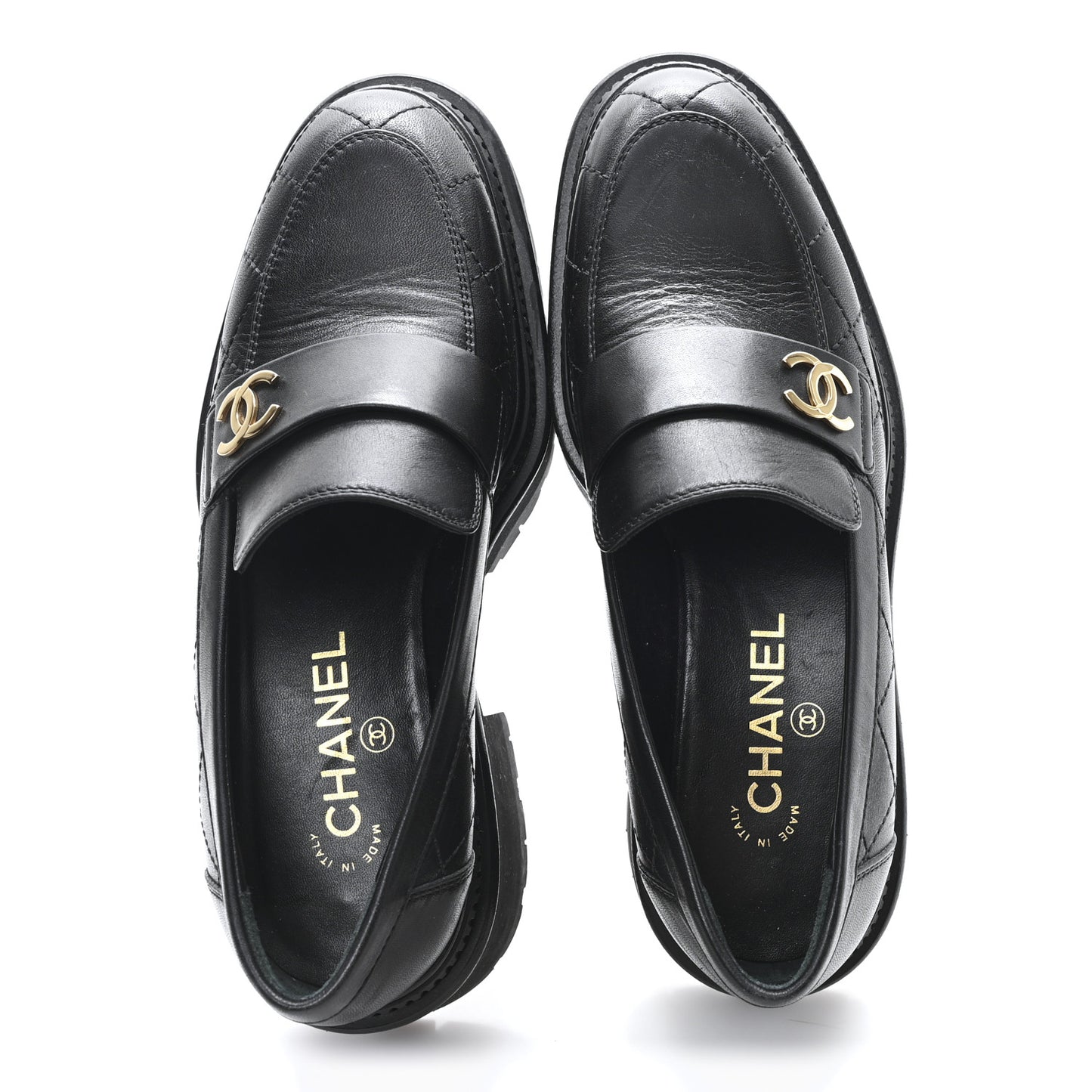 Calfskin Quilted CC Mocassin Loafers 38 Black