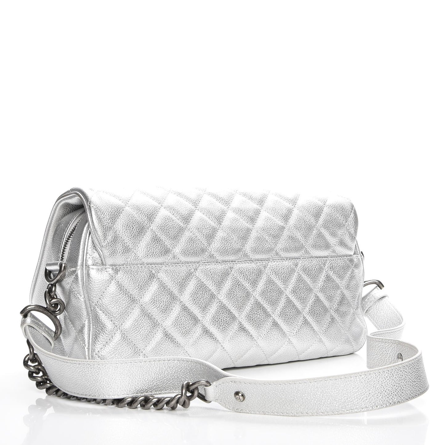 Metallic Calfskin Quilted Medium Casual Rock Flap Silver