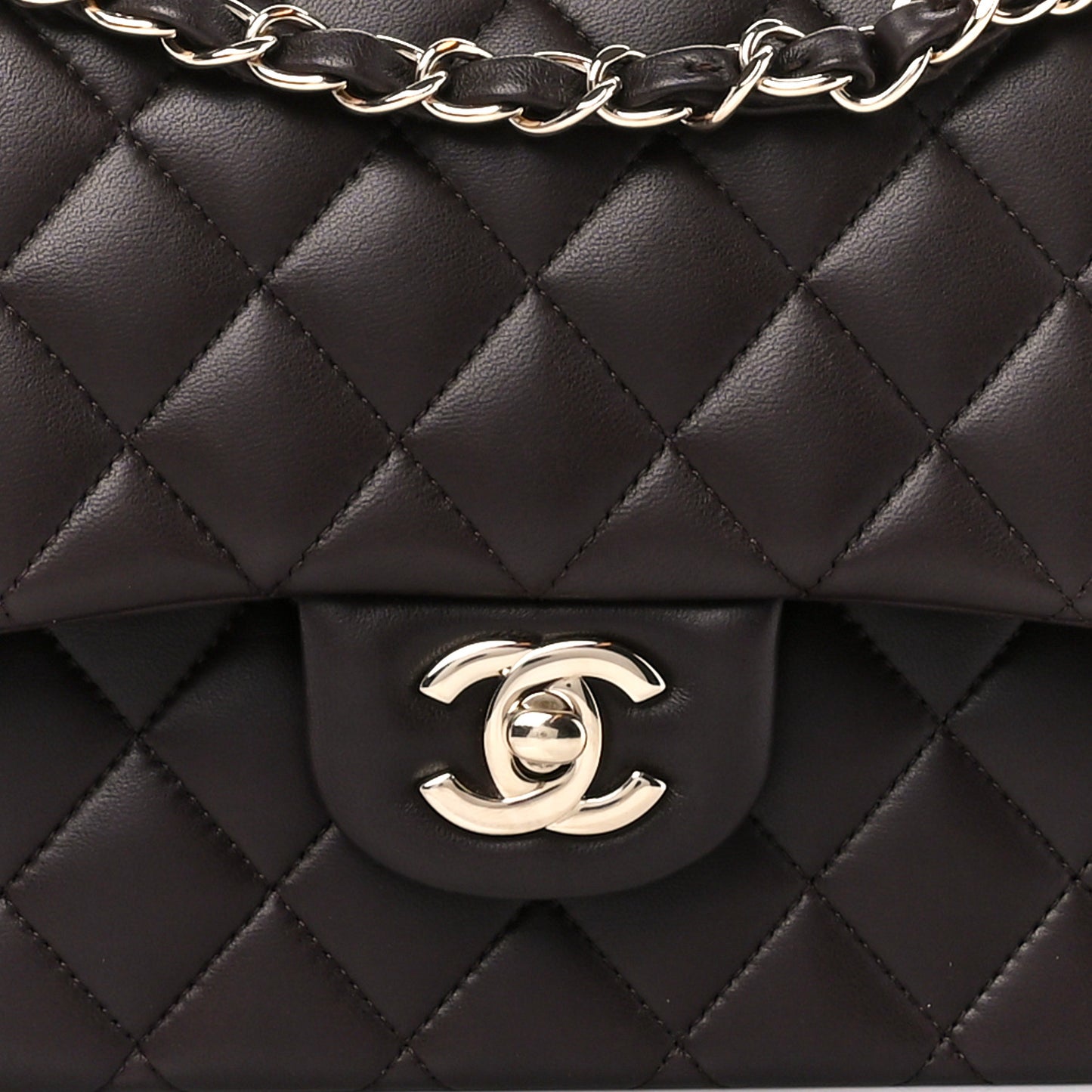 Lambskin Quilted Medium Double Flap Dark Brown