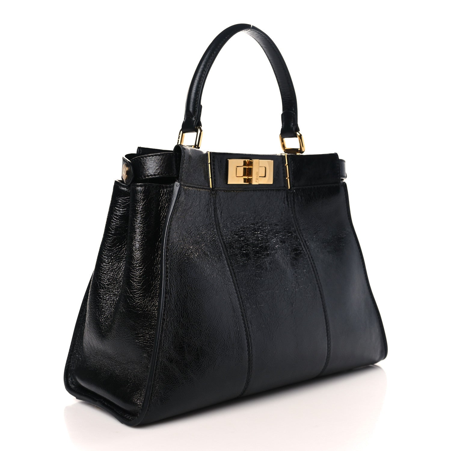 Fendi Agnello Old Shine Medium Peekaboo Iconic Satchel Black 3 of 9