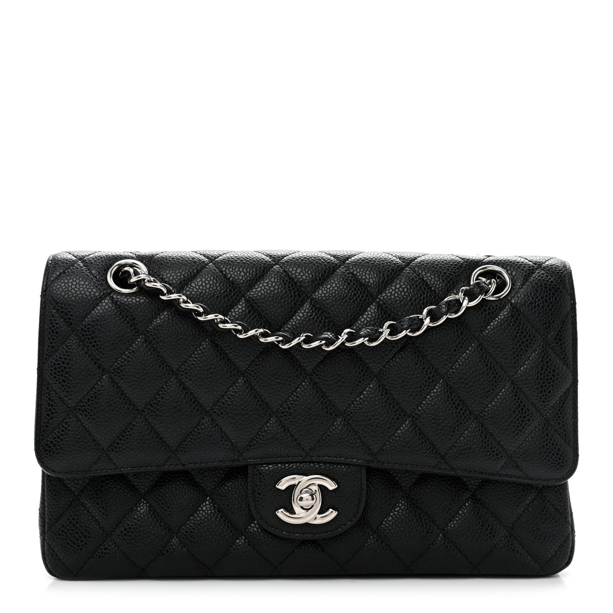 Caviar Quilted Medium Double Flap Black