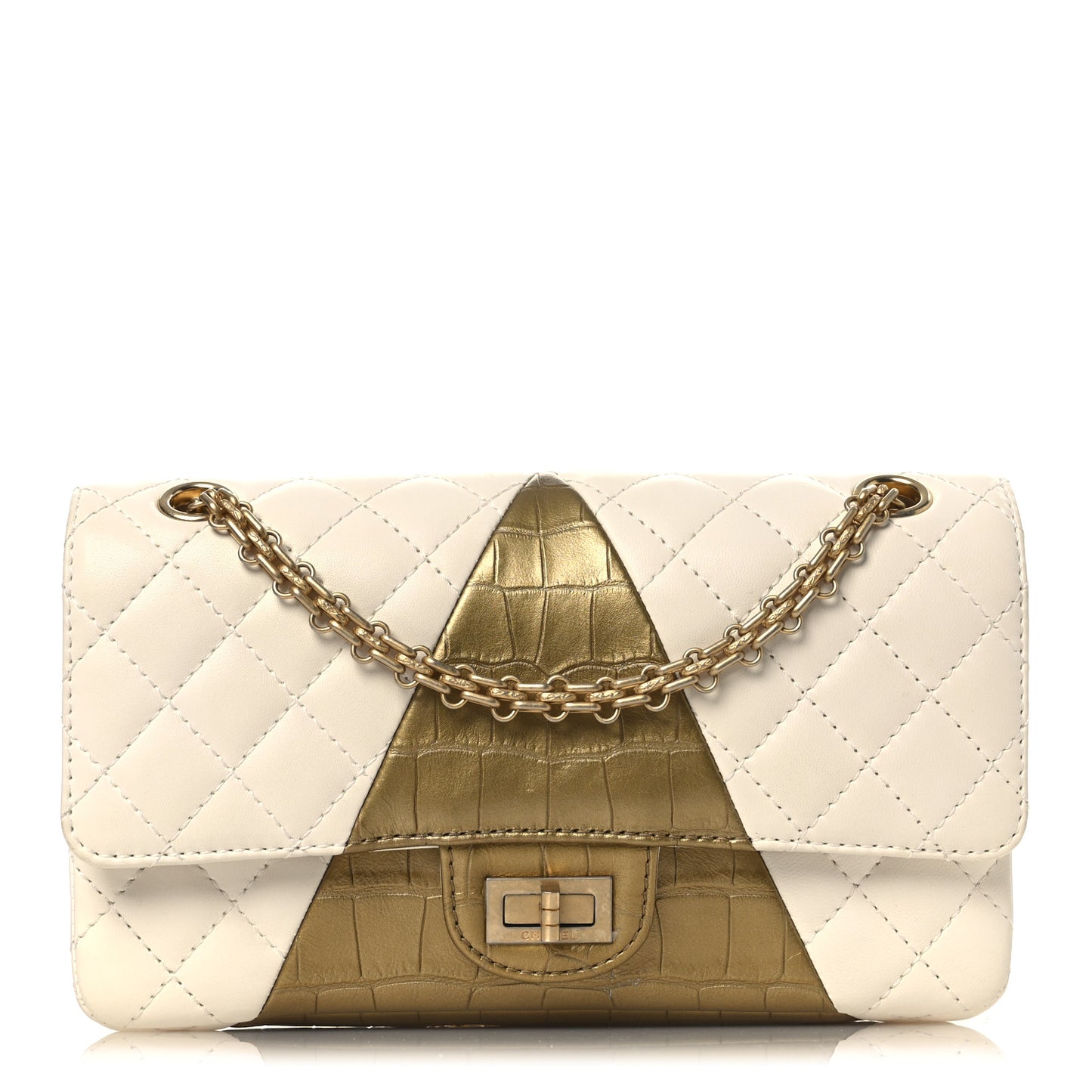 Lambskin Metallic Calfskin Crocodile Embossed 2.55 Cocodile Reissue 225 Flap White Gold