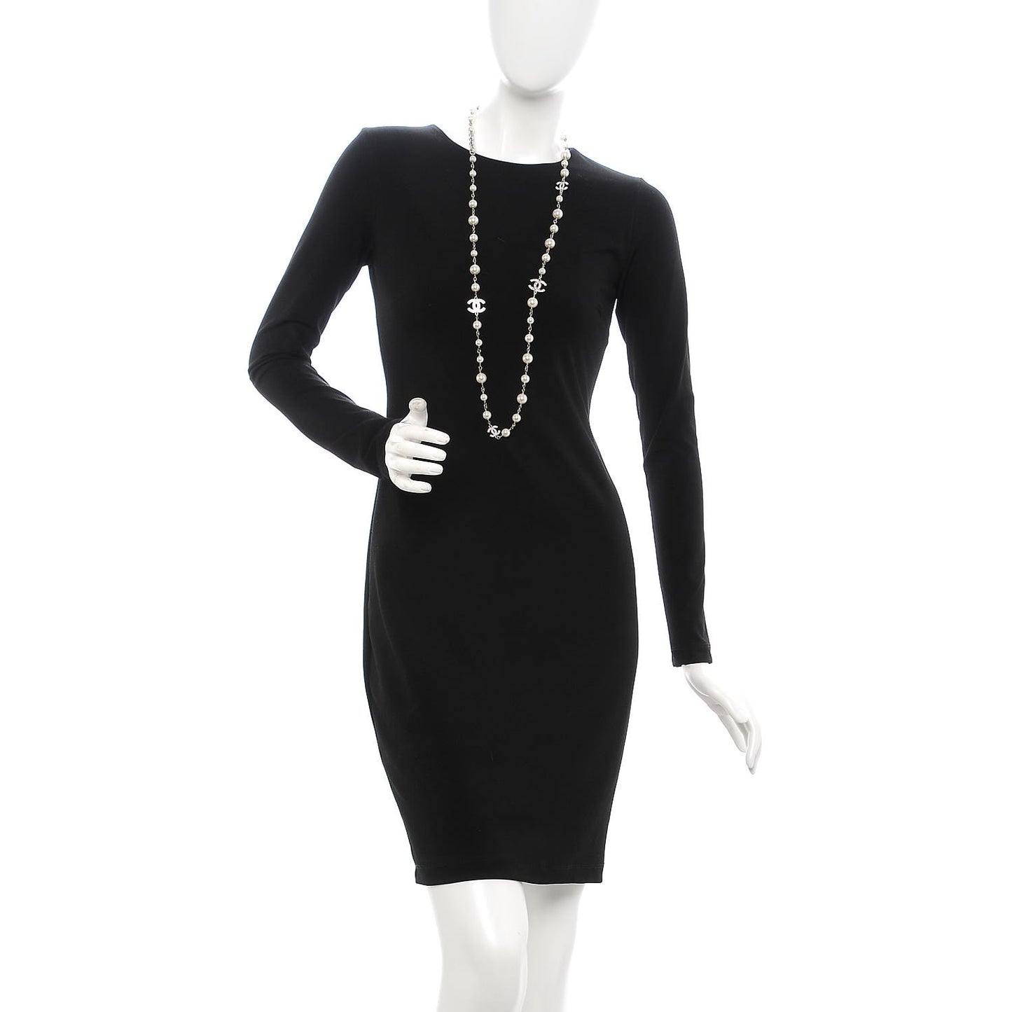 Crystal Pearl CC Long Necklace Silver