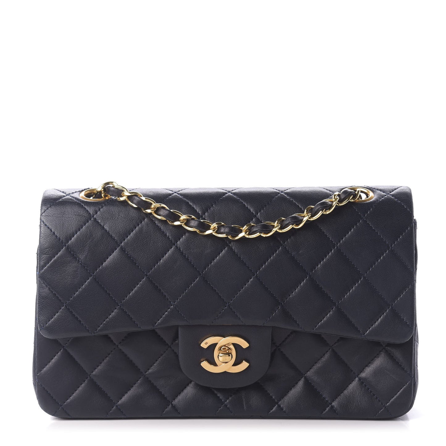 Lambskin Quilted Small Double Flap Navy