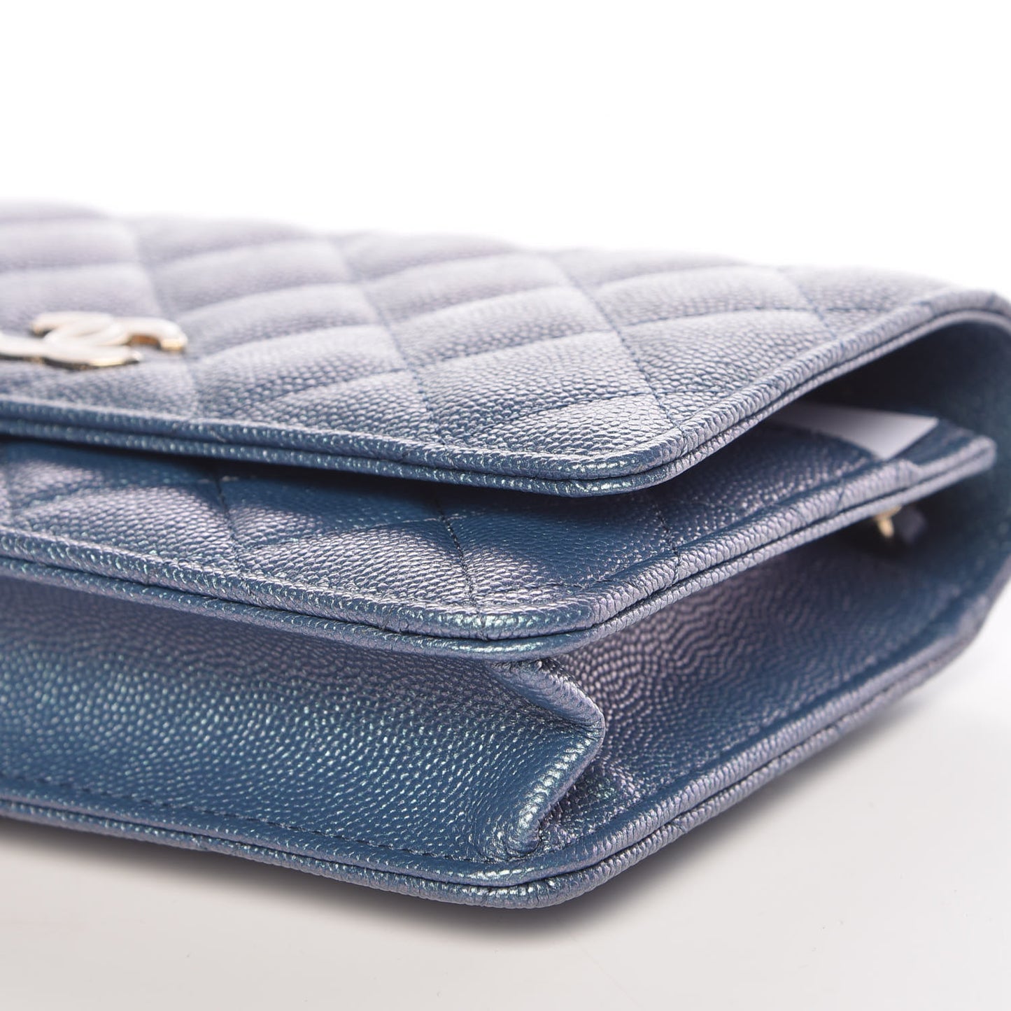 Iridescent Caviar Quilted Wallet on Chain WOC Dark Blue