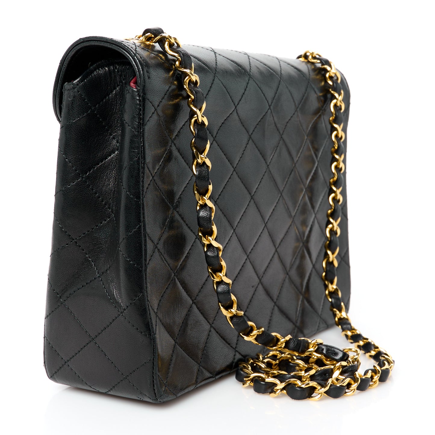 Lambskin Diamond Stitch Envelope Single Flap Black