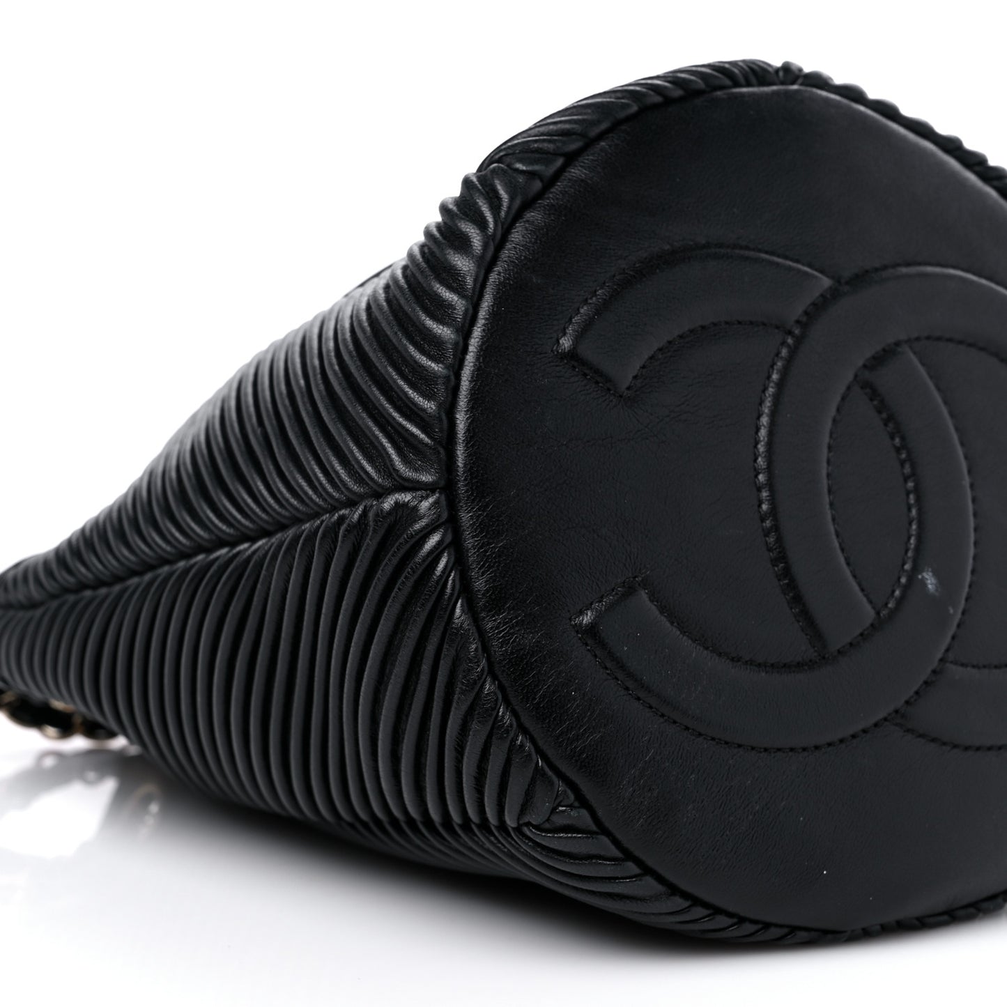Lambskin Chevron Drawstring Bag Black