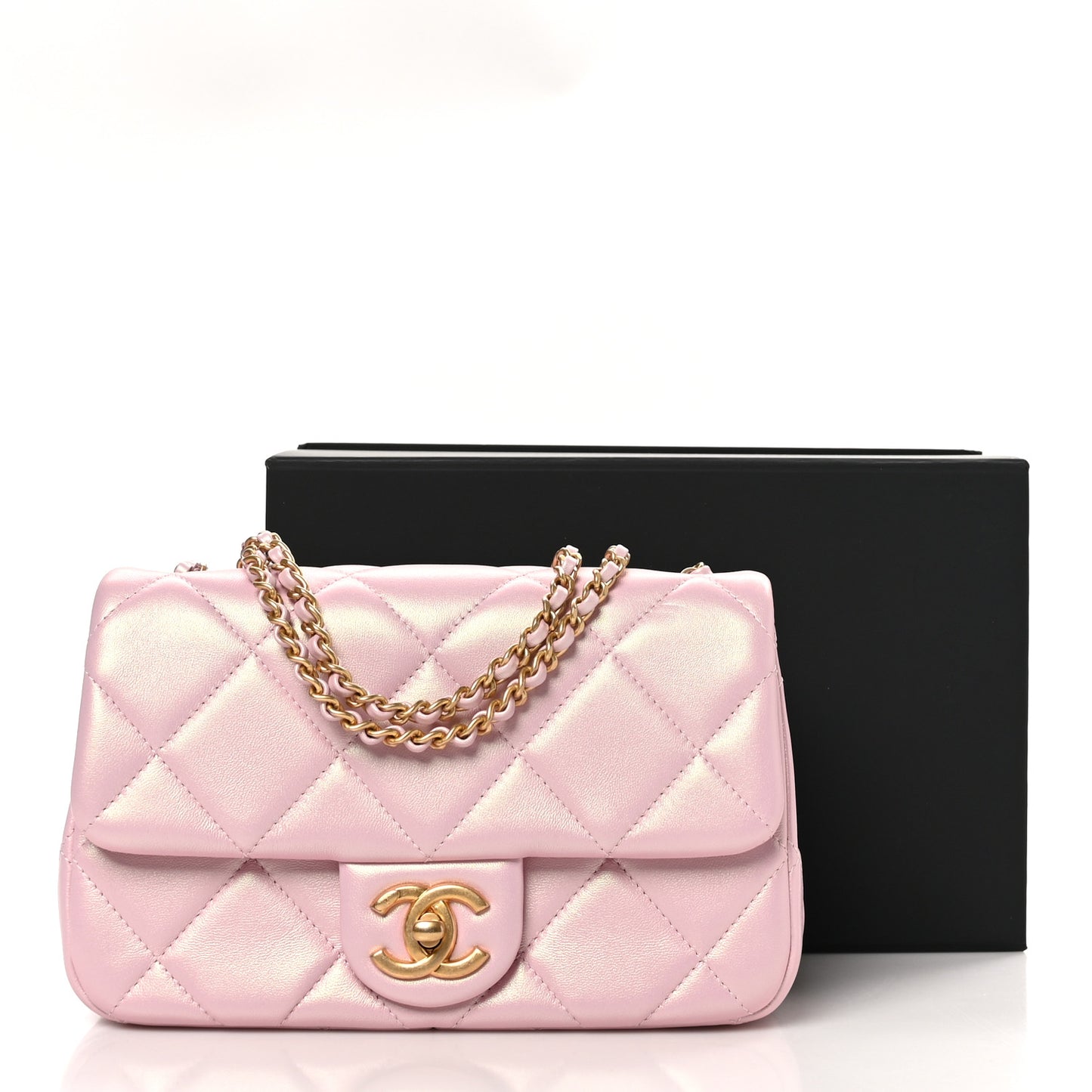 Pearly Lambskin Quilted Pearl Small Flap Pink