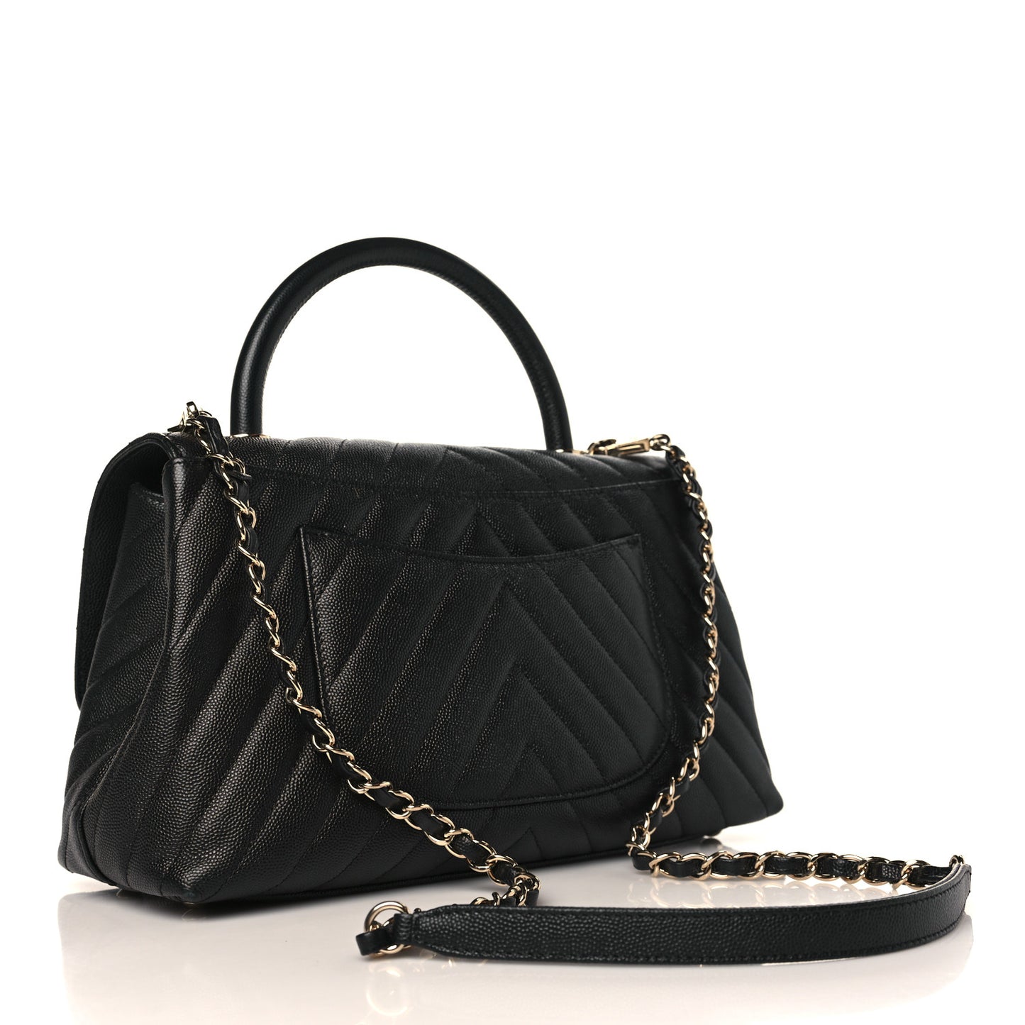 Caviar Chevron Quilted Small Coco Handle Flap Black