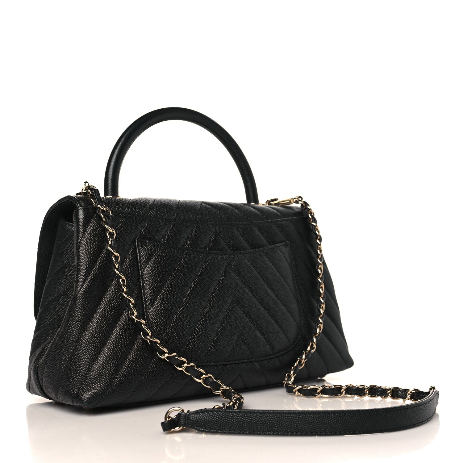 Chanel Caviar Chevron Quilted Small Coco Handle Flap Black 3 of 9