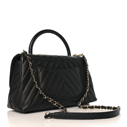 Chanel Caviar Chevron Quilted Small Coco Handle Flap Black 3 of 9