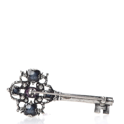 Chanel Gripoix Poured Glass Crystal Key Brooch Blue Purple 3 of 4